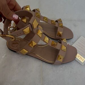 Valentino Garavani Gold and Tan Sandals